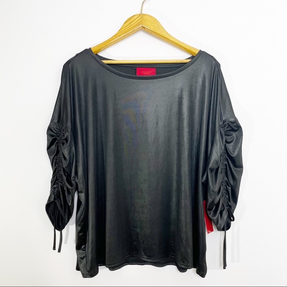 JLO Sheen Ruched Black Shiny Top XXL - Picture 3 of 11